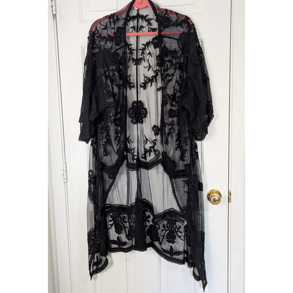 DIZZY GAL Lace Long Duster 2XL Black Bohemian Boho Festival Whimsygoth Cottage